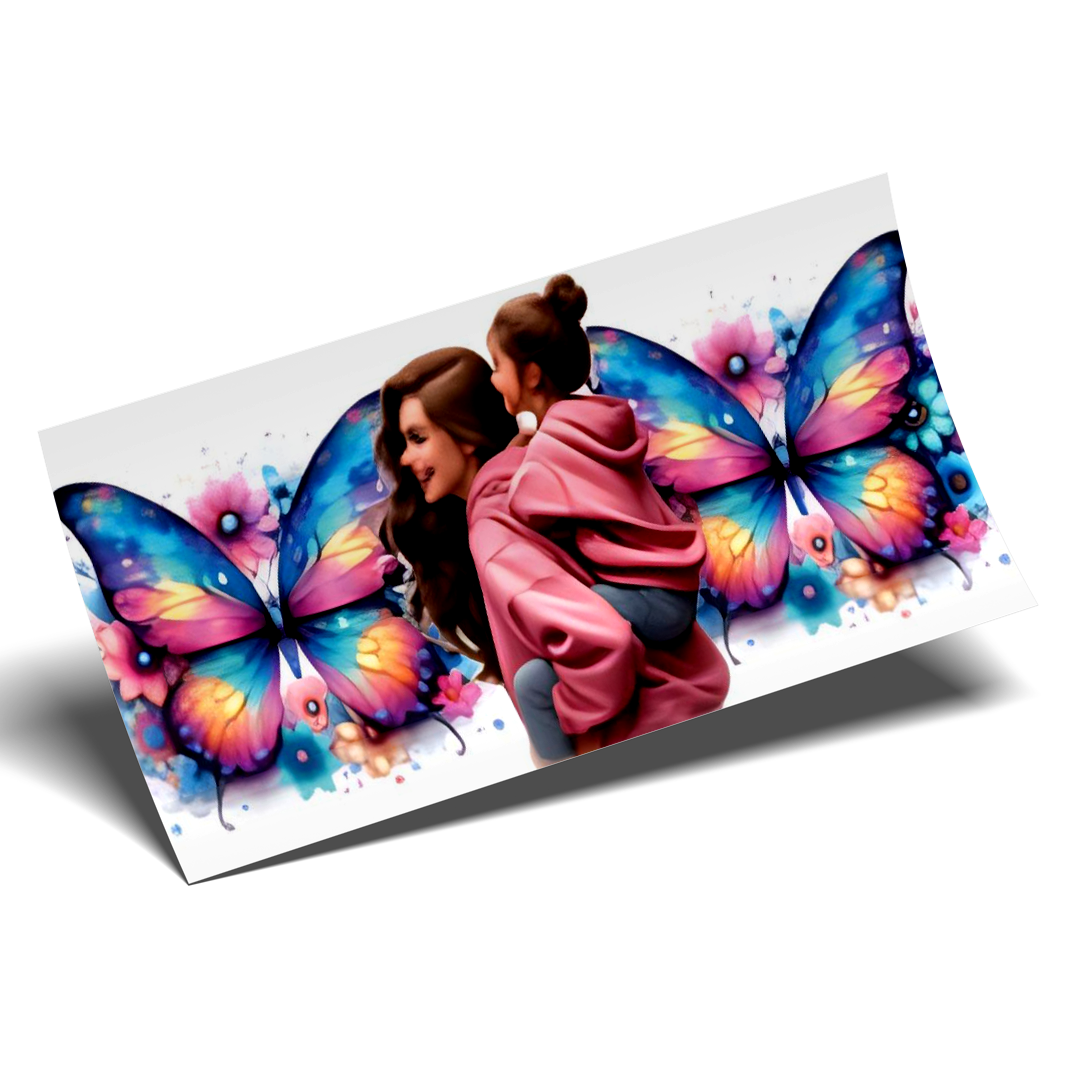 Cup Wrap Stickers UV DTF - Mommy and me pink hoodie AI butterflies