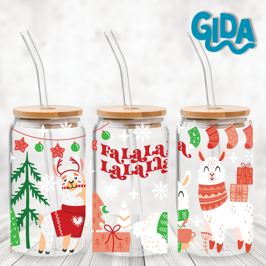 UV DTF  WRAP -  Falala Lala Llama Christmas 16oz Libbey cup Wrap