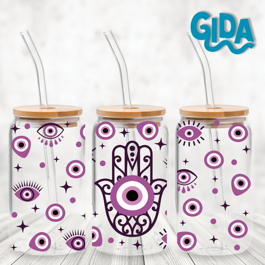 UV DTF Stickers Wraps  - Mauve Evil Eyes Big Hamsa libbey cup Wrap