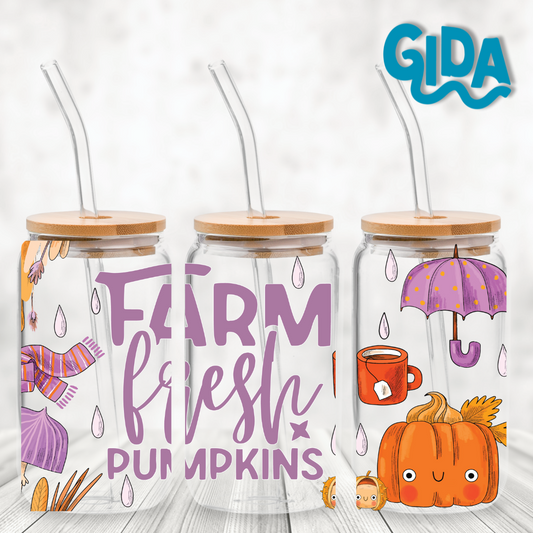 UV DTF  WRAP -  Farm Fresh Pumpkins 16oz Libbey cup Wrap