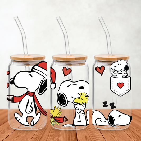 cup wrap Stickers UV DTF - Snoppy Glass Can Wrap  LIBBEY 16 oz snoopy