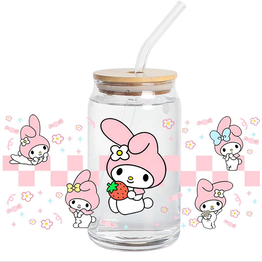 My Melody Character Face & Bow 16 Oz Transparent Pink Slim Acrylic Travel  Cup With Straw