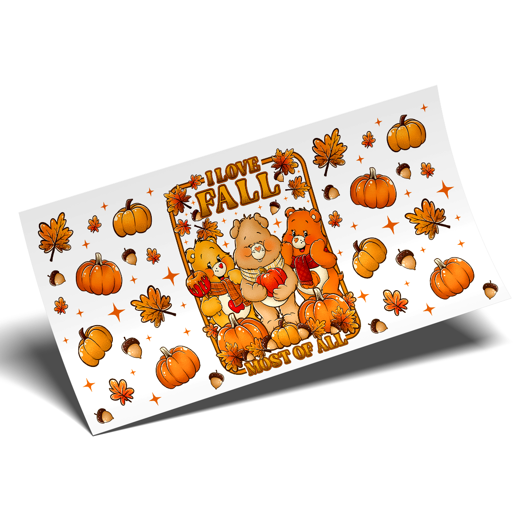 UV DTF Cup Wrap - Autumn Falls cute Bear