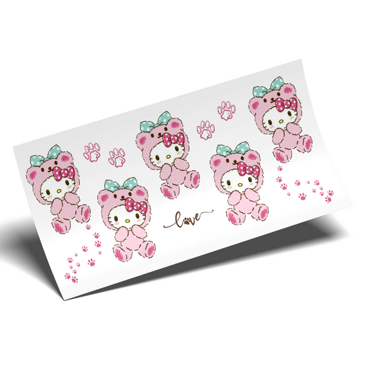 Cup Wrap Sticker UV DTF -  kitty on pinky bear Pajama