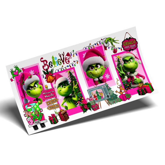 Cup Wrap Sticker  - UV DTF Grinch's pink frame believe