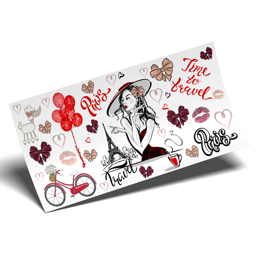 Cup Wrap Stickers UV DTF Wrap - Paris Red silhouettes