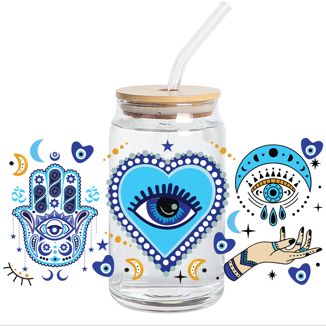 UV DTF -  Turkish Big Blue Heart 16oz Libbey cup Wrap