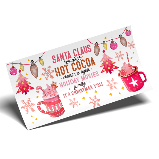 Cup Wrap Sticker UV DTF - Hot cocoa Pink Christmas