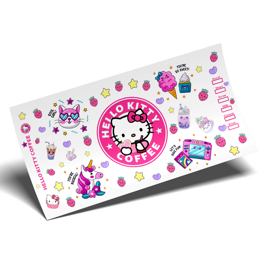 Cup Wrap Sticker UV DTF -  Cool Girl Hello kitty coffee