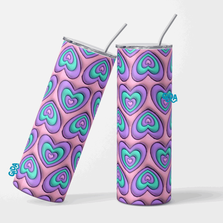 3D - Purple Pink Hearts Straight 20oz Tumbler wrap Vinyl