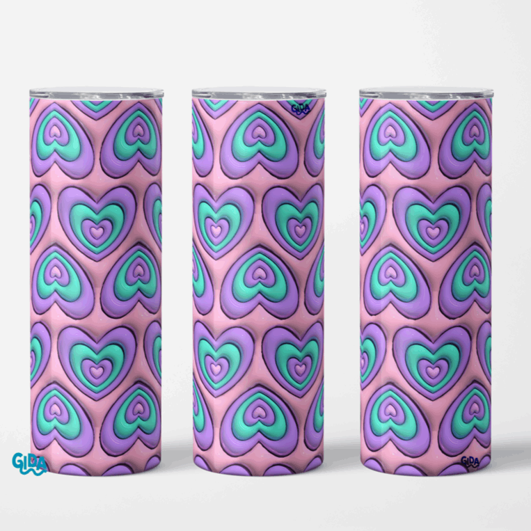 3D - Purple Pink Hearts Straight 20oz Tumbler wrap Vinyl