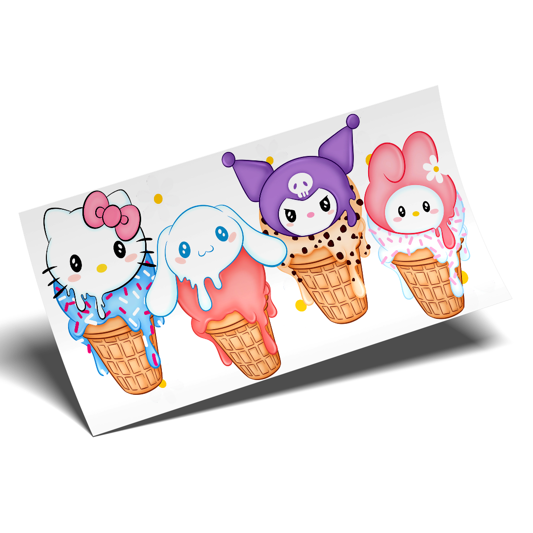 Cup Wrap Sticker  - UV DTF Kitty Ice Cream with friends