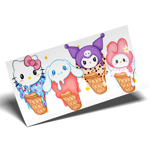 Cup Wrap Sticker  - UV DTF Kitty Ice Cream with friends