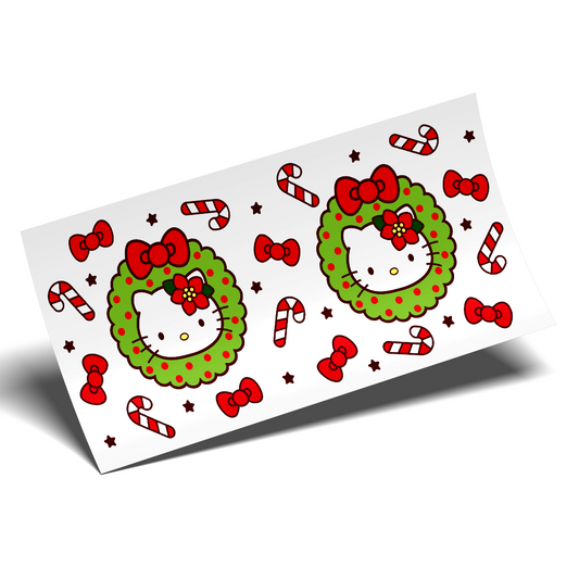 Cup Wrap Sticker  - UV DTF Christmas Kitty guirnalda