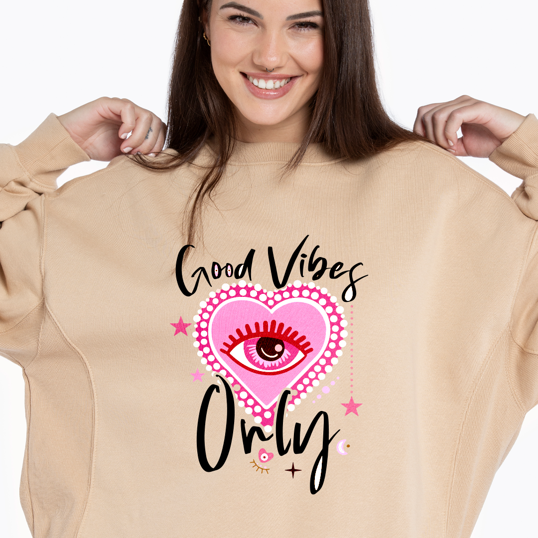 Textil 11x10 inches - DTF -  good vibes eyes pink