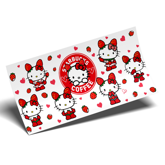 Cup Wrap Sticker  - UV DTF Kitty Strawberries everywhere