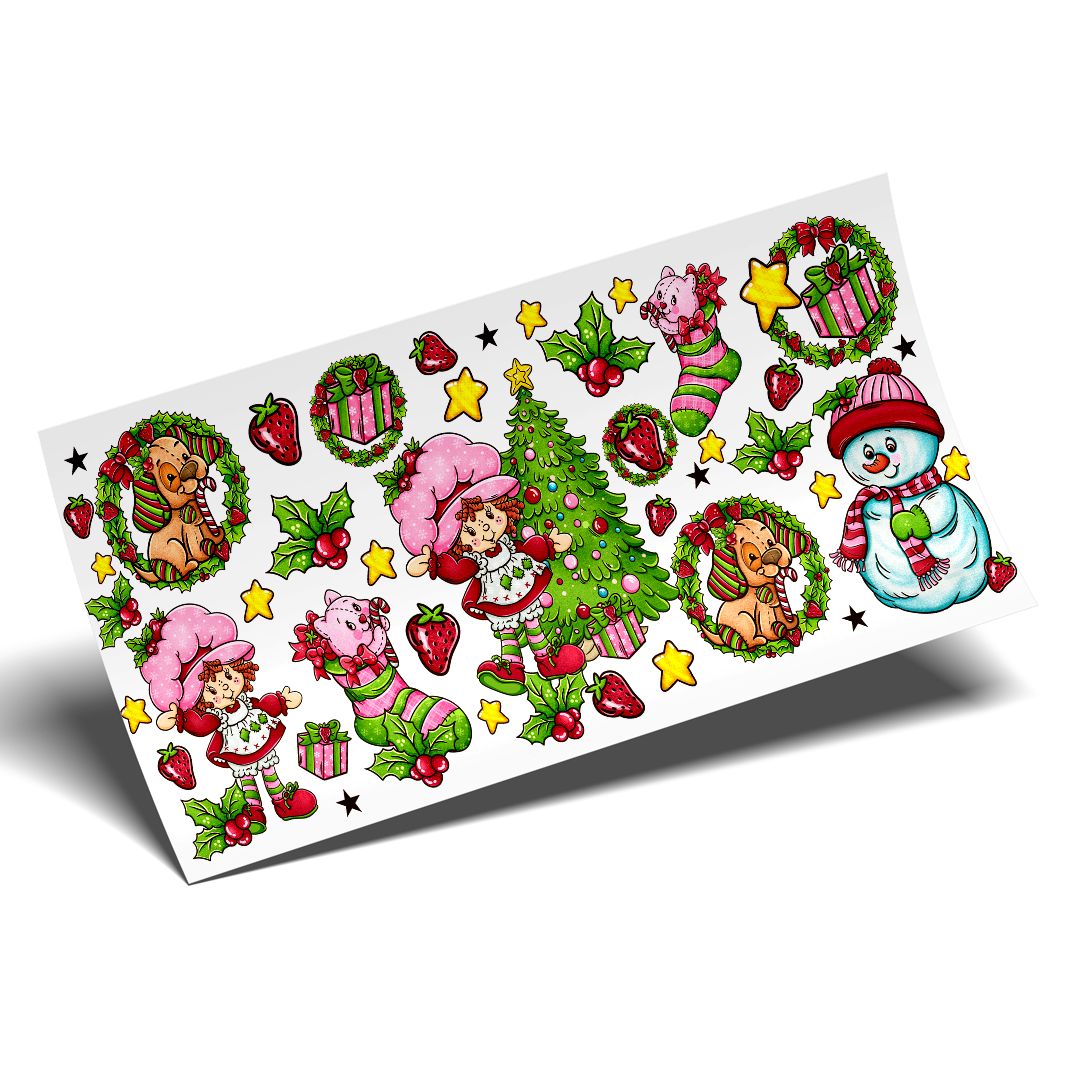 UV DTF Cup Wrap - Strawberry Shortcake Christmas