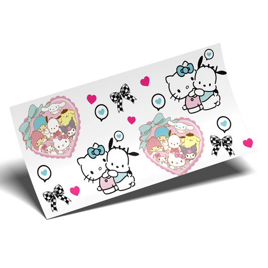 Cup Wrap Sticker UV DTF - Sanrio Heart shapes and Checkered black and white