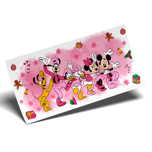 Cup Wrap Sticker  - UV DTF transfer Pink christmas party Mickey