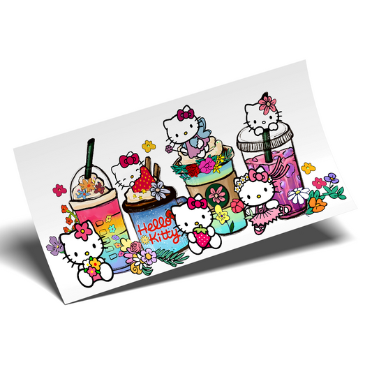 Cup Wrap Sticker  - UV DTF Kitty Rainbow milkshakes strawberries