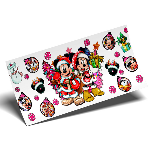 Cup Wrap Sticker  - UV DTF transfer Lovely family Mickey and Minnie pink Christmas