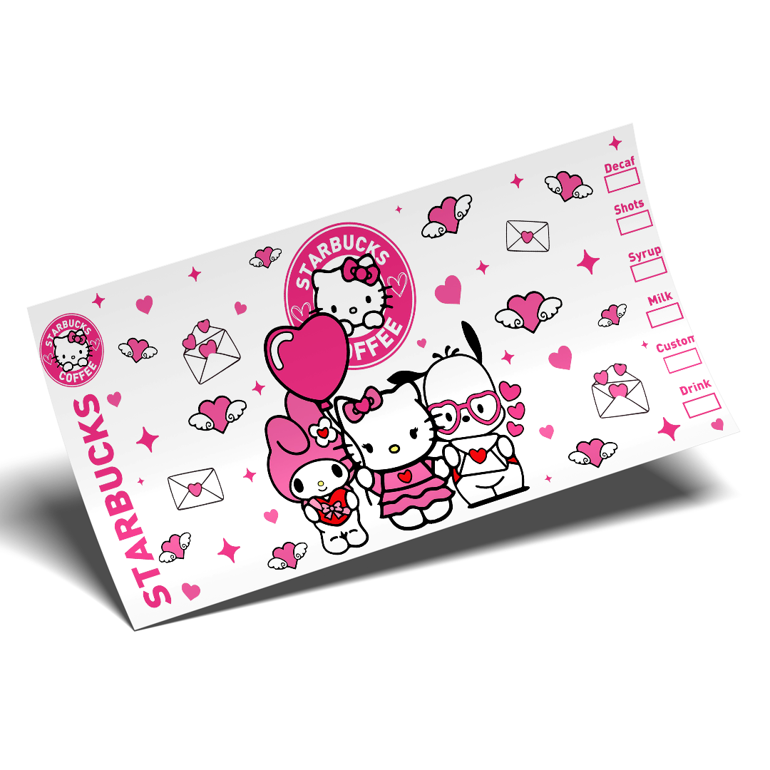 Cup Wrap Sticker  - UV DTF Kitty Melody, Kitty and Keroppi in love