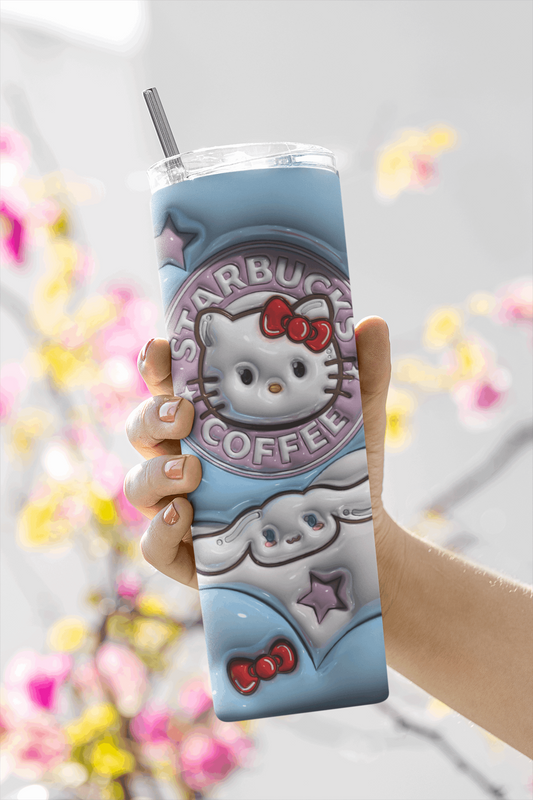 3D - Blue kitty Straight 20oz Tumbler wrap Vinyl