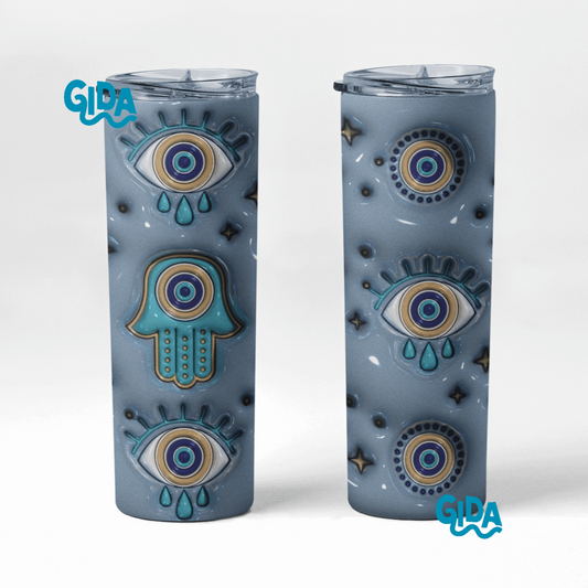 3D - Blue Turkish Hamsa and Eyes  Straight 20oz Tumbler wrap Vinyl