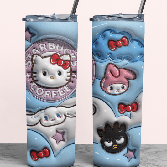 3D - Blue kitty Straight 20oz Tumbler wrap Vinyl