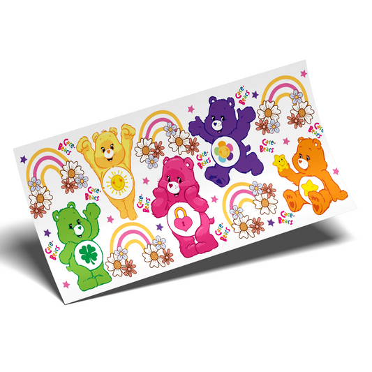 UV DTF Cup Wrap - Care Bears flowers and rainbows