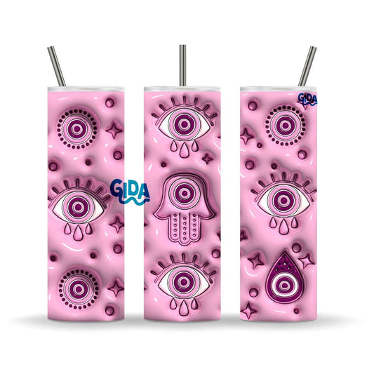 3D Pink Turkish Hamsa and Eyes Straight 20oz Tumbler Wrap Vinyl - Unique Tumbler printed vinyl