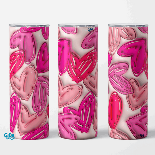 3D - Pink Hearts Straight 20oz Tumbler wrap Vinyl