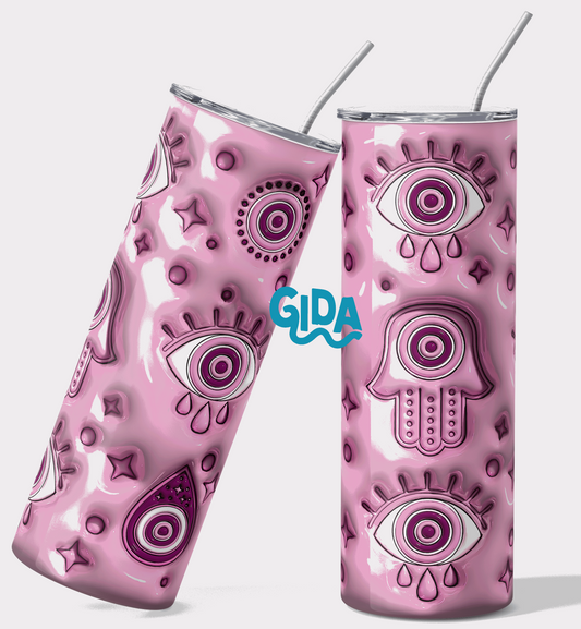 3D Pink Turkish Hamsa and Eyes Straight 20oz Tumbler Wrap Vinyl - Unique Tumbler printed vinyl