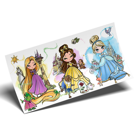 uv dtf Cup Wrap Sticker  - UV DTF Rapunzel, Belle and Belle