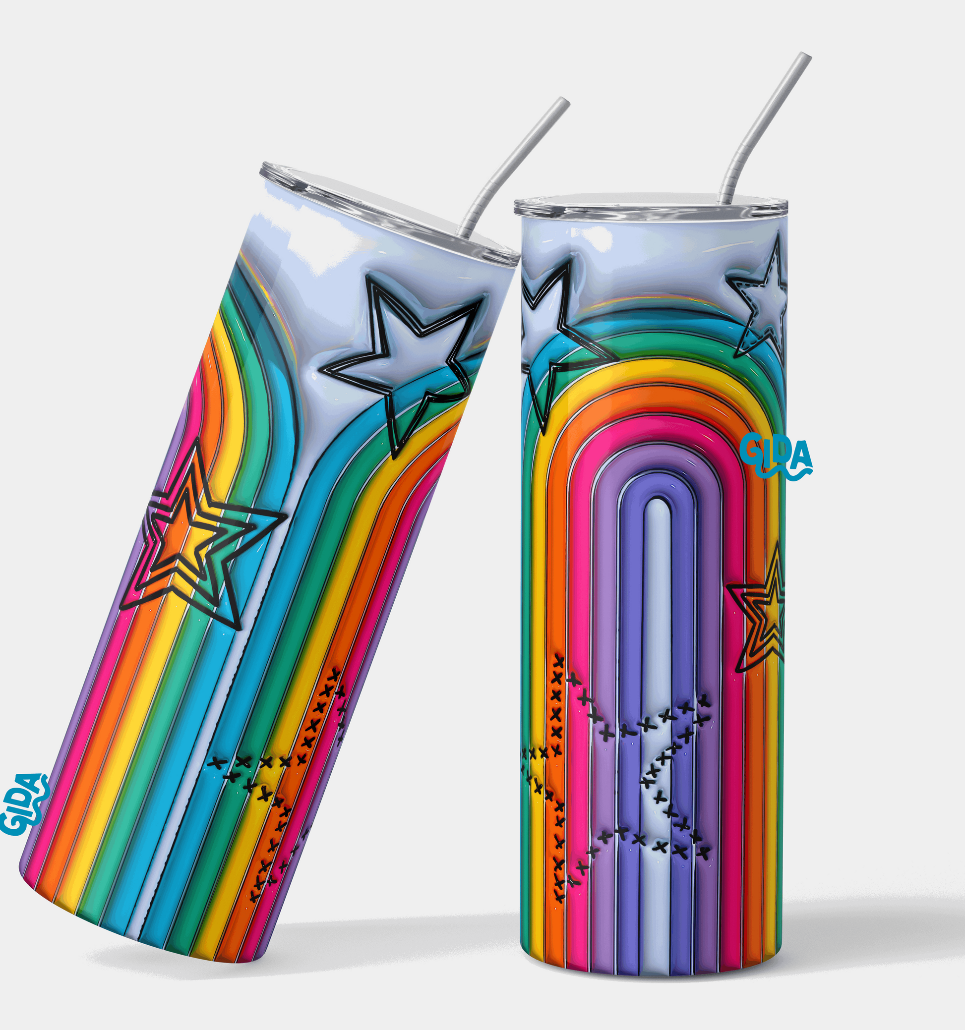 3D - Rainbow and Stars Straight 20oz Tumbler wrap Vinyl