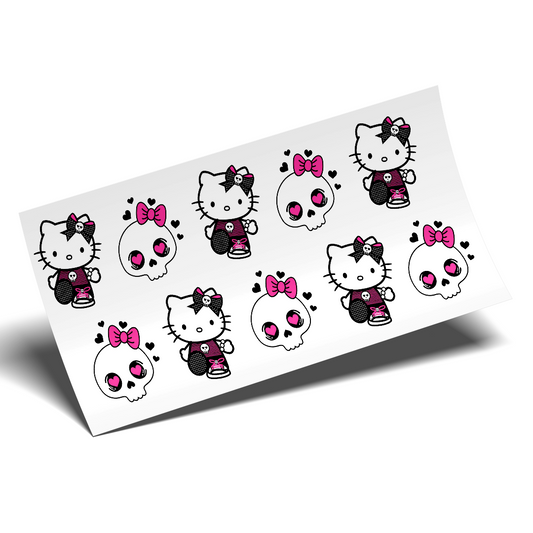 Cup Wrap Sticker  - UV DTF Kitty Rock and roll skulls in love