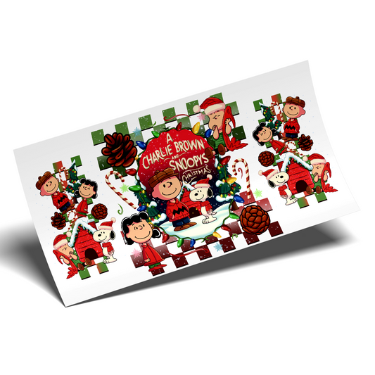 Cup Wrap Sticker  - UV DTF transfer Vintage checkered snoopy christmas