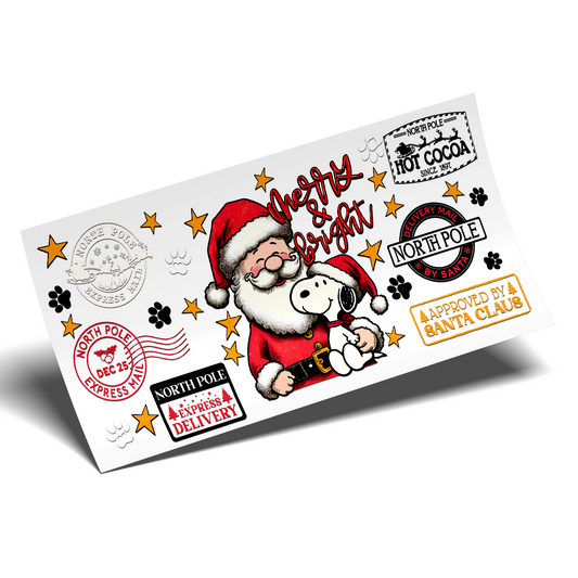 Cup Wrap Sticker  - UV DTF transfer Snoopy and Santa