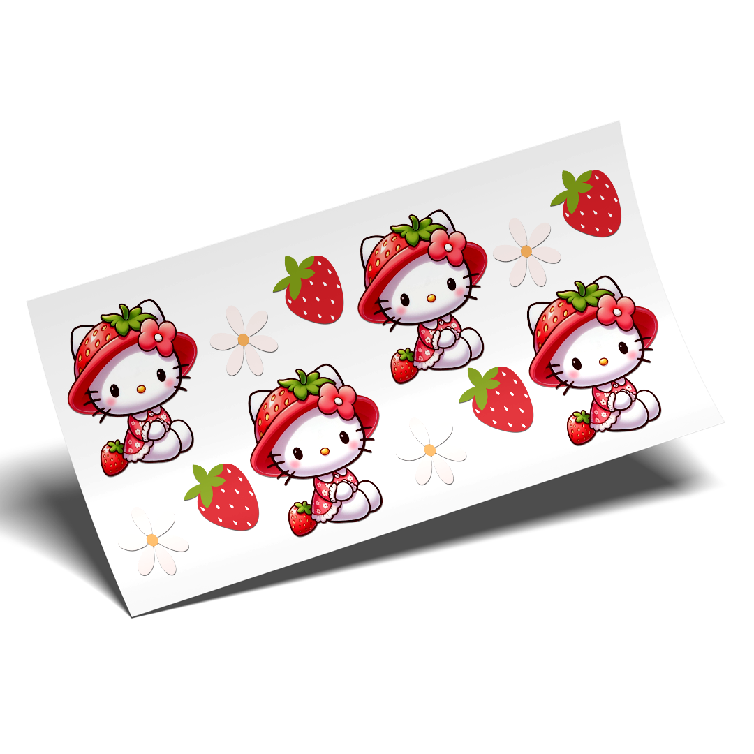 Cup Wrap Sticker  - UV DTF Kitty Strawberries