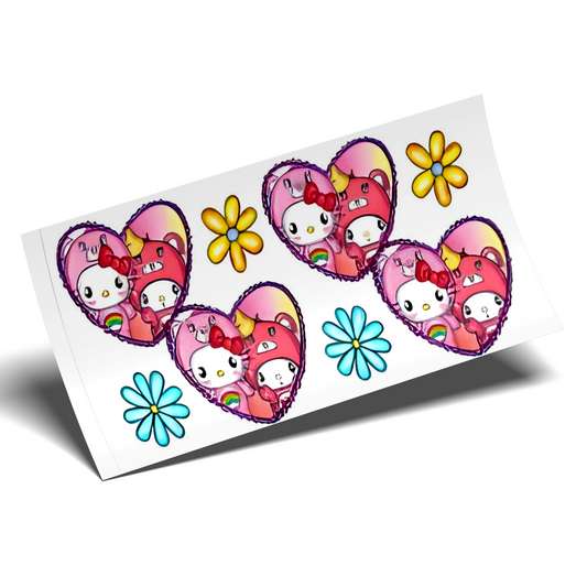 Cup Wrap Sticker UV DTF - Care Bears Sanrio's 4 hearts handpainted