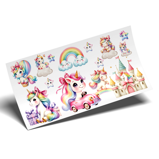 Cup Wrap Sticker UV DTF - Unicorn Pastel Colors rainbow