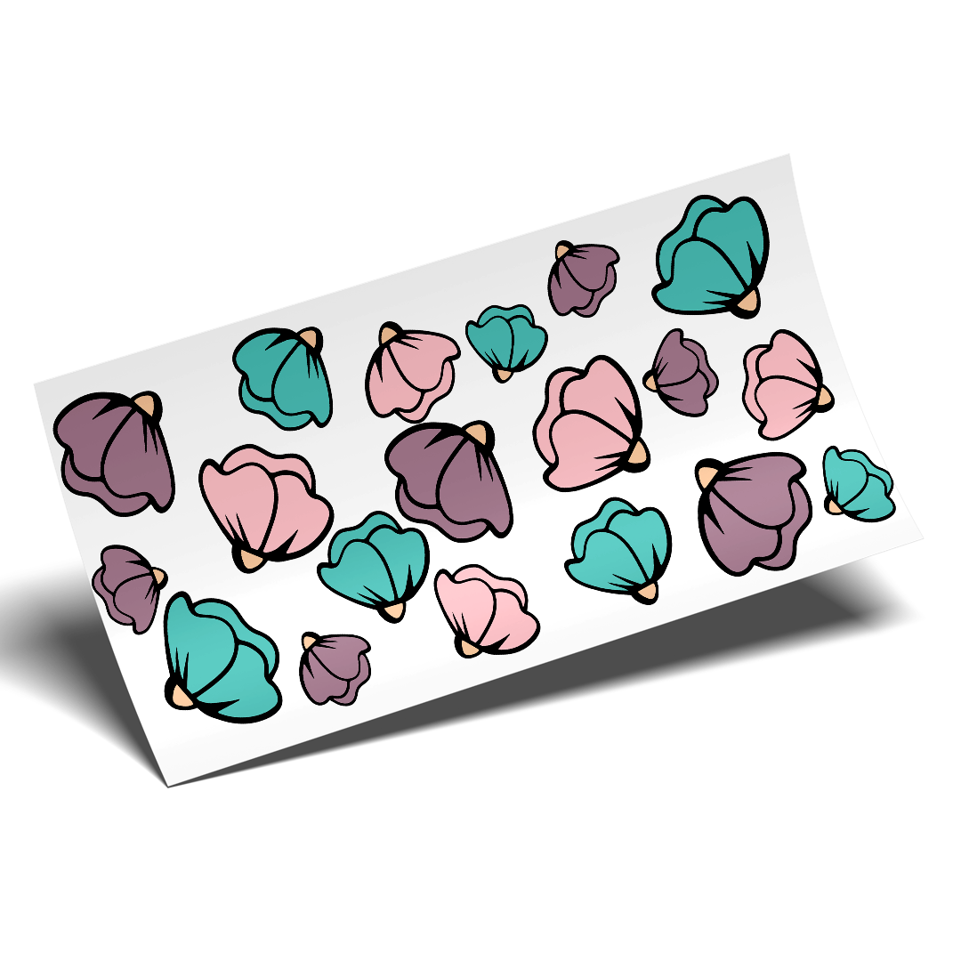 Cup Wrap Sticker  - UV DTF 3 colores flowers Pink mint version